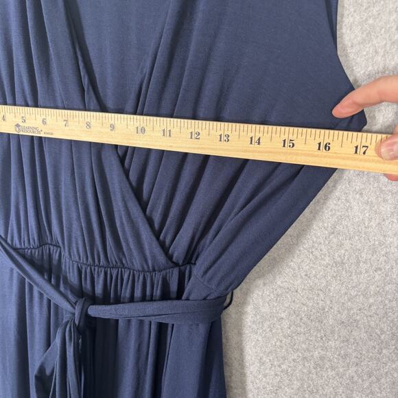 Soma Wrap Maxi Dress Medium Navy Soft Jersey Pockets Flowy Hi Lo Resort Cruise** - Picture 10 of 14